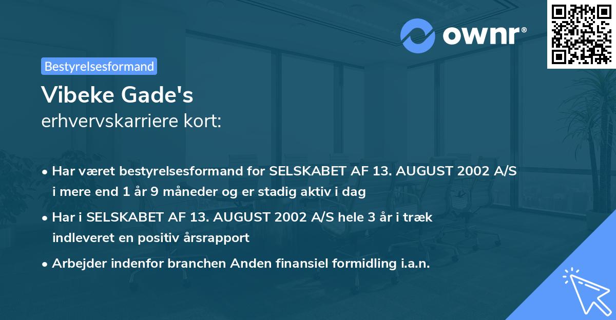Vibeke Gade's erhvervskarriere kort