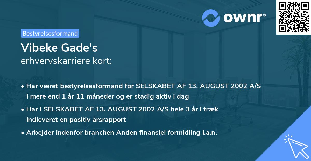 Vibeke Gade's erhvervskarriere kort