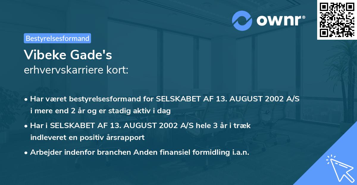 Vibeke Gade's erhvervskarriere kort