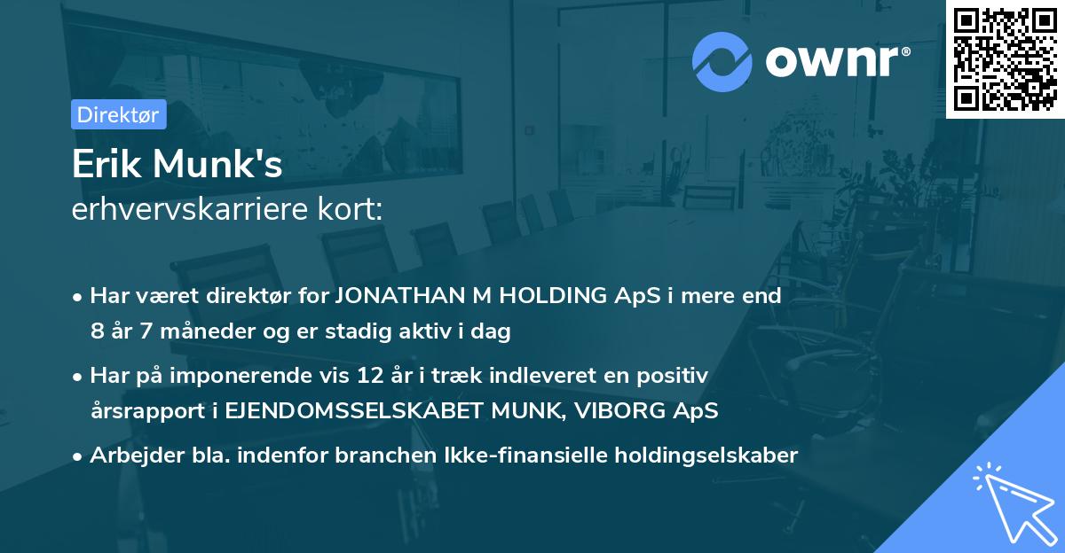 Erik Munk's erhvervskarriere kort