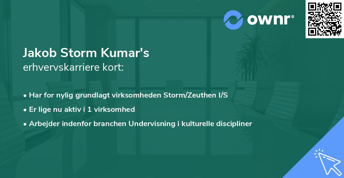 Jakob Storm Kumar's erhvervskarriere kort