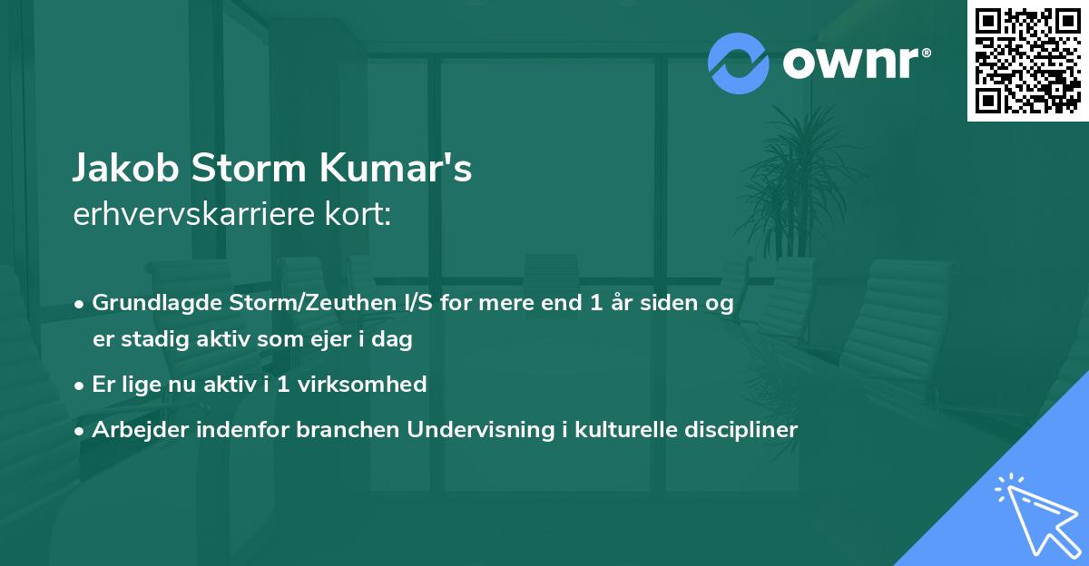 Jakob Storm Kumar's erhvervskarriere kort