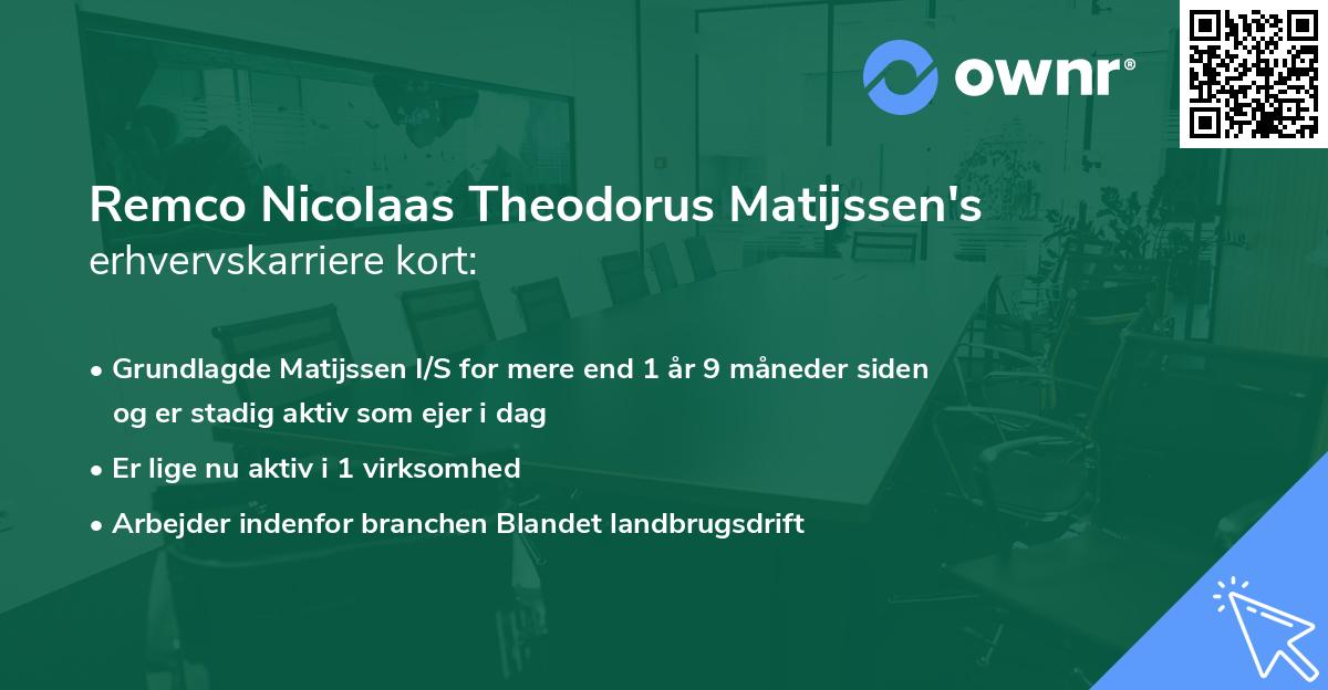 Remco Nicolaas Theodorus Matijssen's erhvervskarriere kort