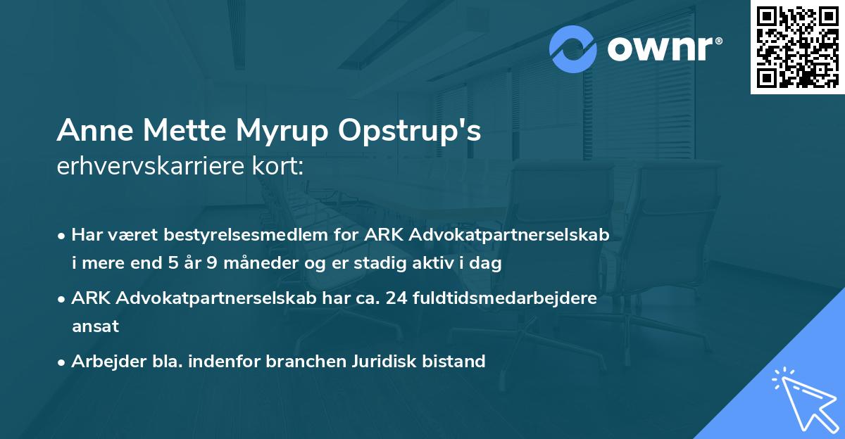 Anne Mette Myrup Opstrup's erhvervskarriere kort