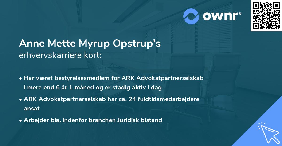 Anne Mette Myrup Opstrup's erhvervskarriere kort