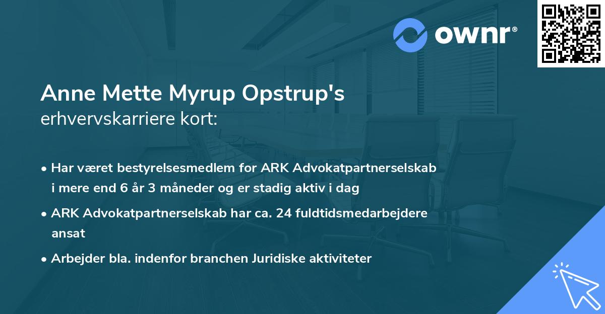 Anne Mette Myrup Opstrup's erhvervskarriere kort