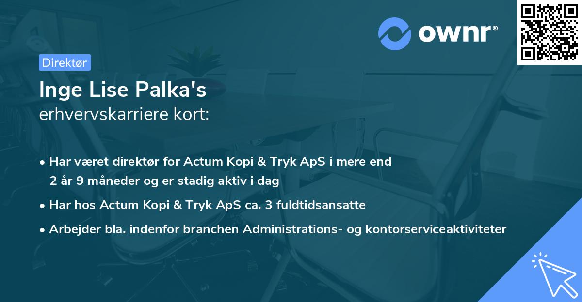 Inge Lise Palka's erhvervskarriere kort