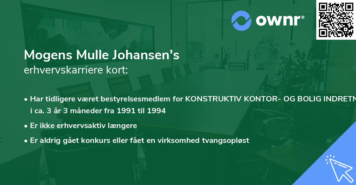 Mogens Mulle Johansen's erhvervskarriere kort