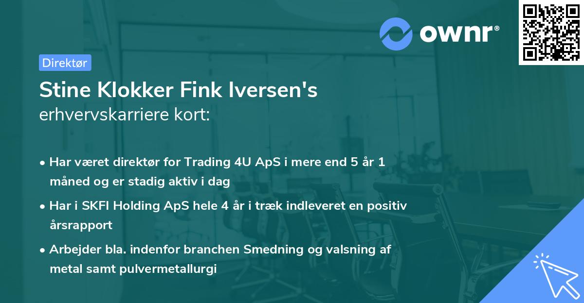 Stine Klokker Fink Iversen's erhvervskarriere kort