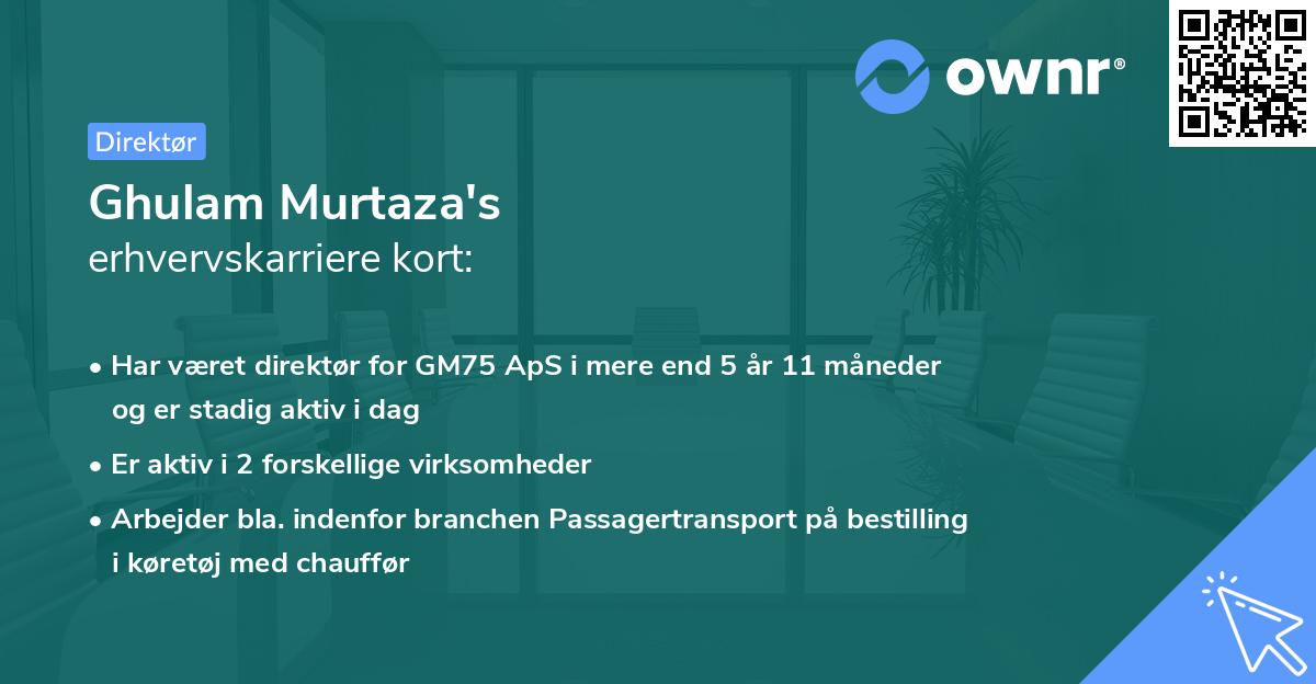 Ghulam Murtaza's erhvervskarriere kort