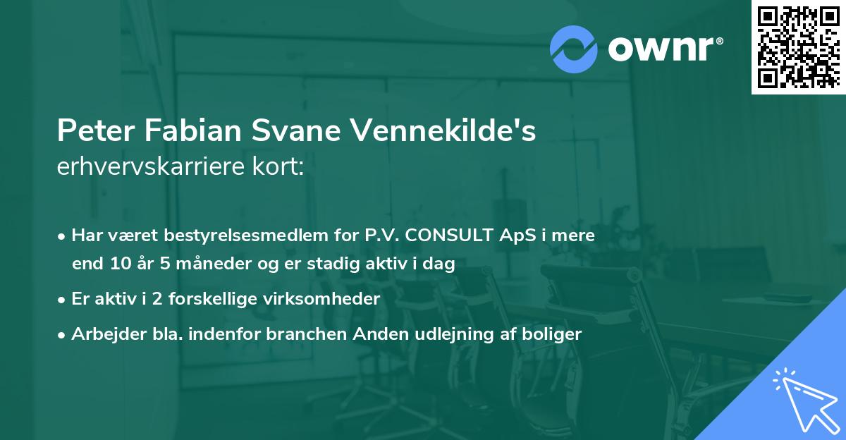 Peter Fabian Svane Vennekilde's erhvervskarriere kort