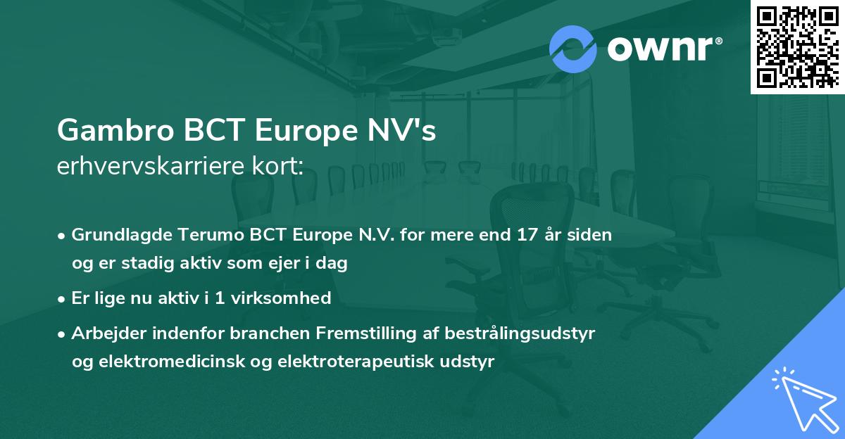 Gambro BCT Europe NV's erhvervskarriere kort