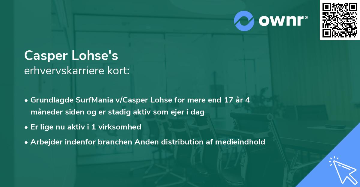 Casper Lohse's erhvervskarriere kort