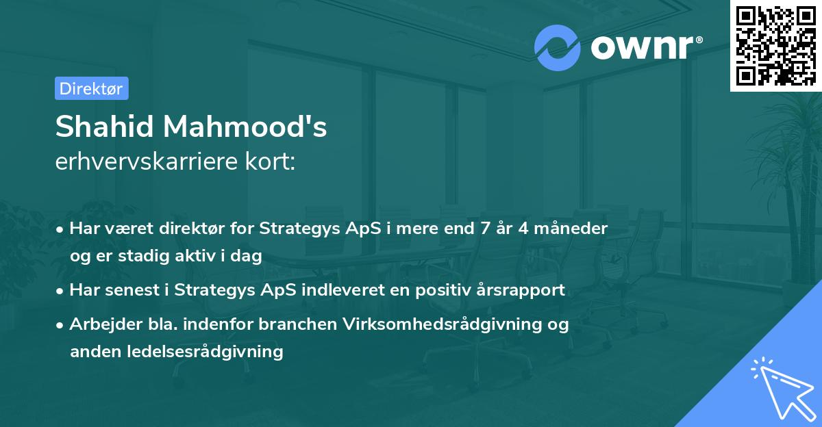 Shahid Mahmood's erhvervskarriere kort