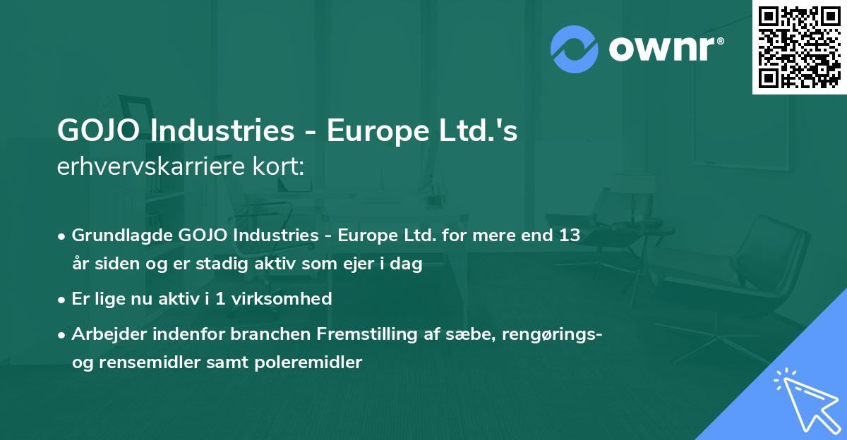 GOJO Industries - Europe Ltd.'s erhvervskarriere kort