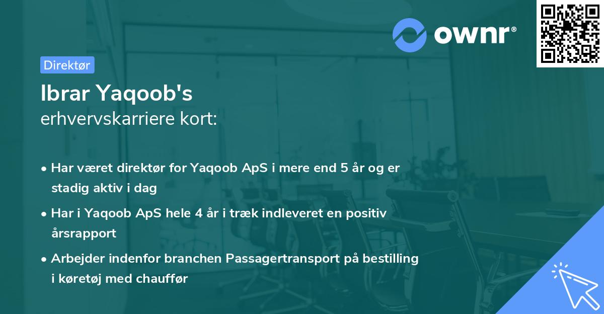 Ibrar Yaqoob's erhvervskarriere kort