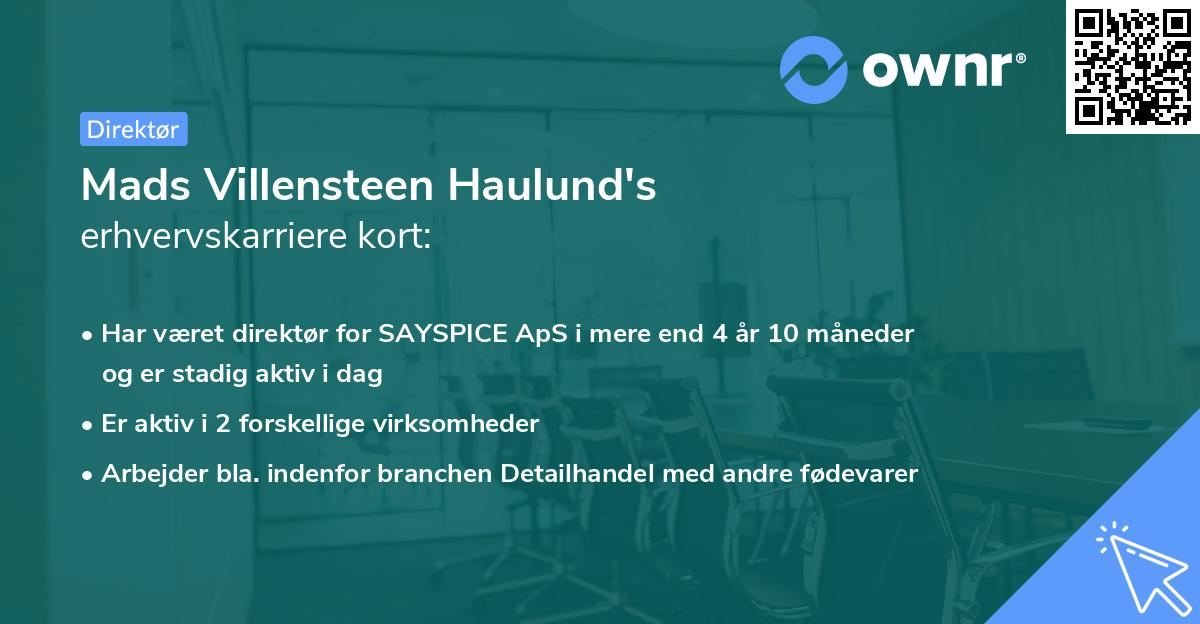 Mads Villensteen Haulund's erhvervskarriere kort