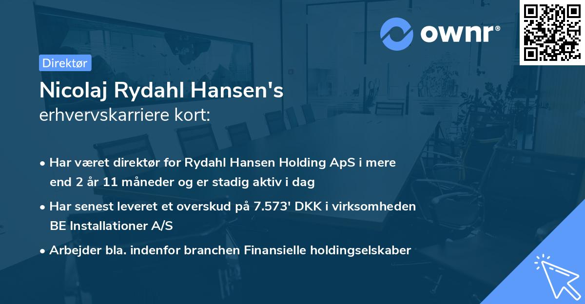 Nicolaj Rydahl Hansen's erhvervskarriere kort