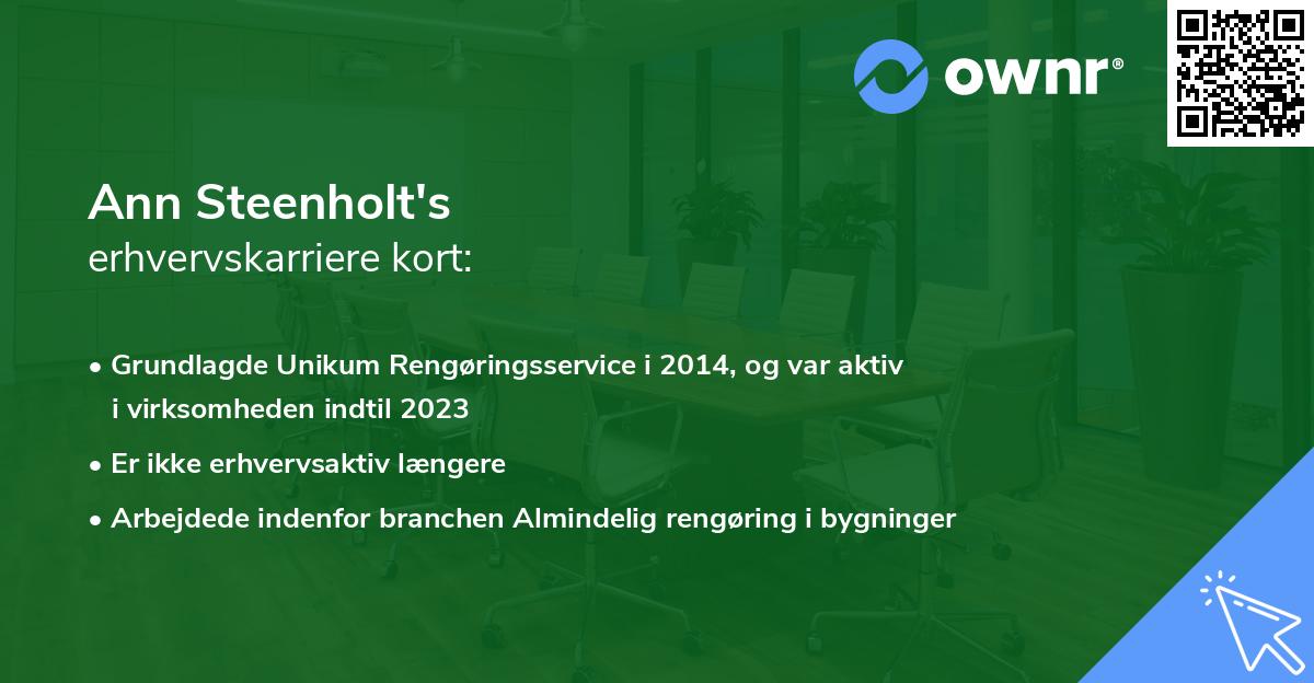 Ann Steenholt's erhvervskarriere kort