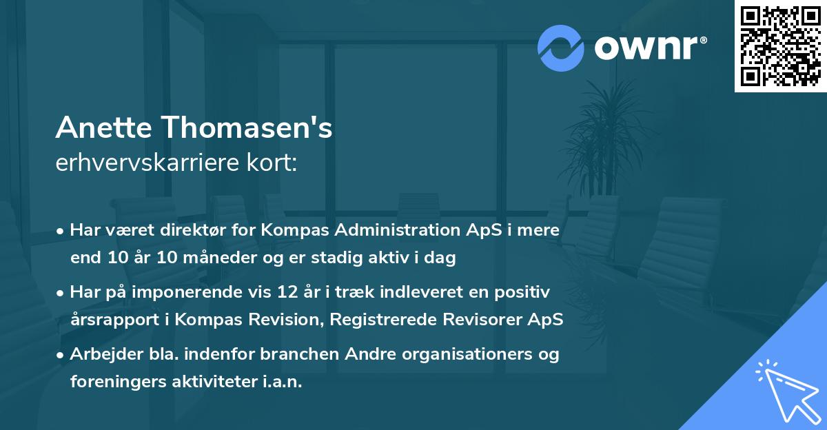 Anette Thomasen's erhvervskarriere kort