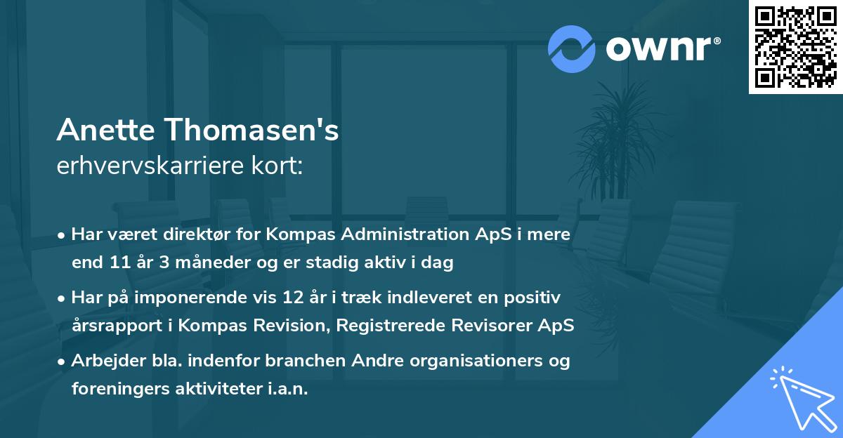 Anette Thomasen's erhvervskarriere kort