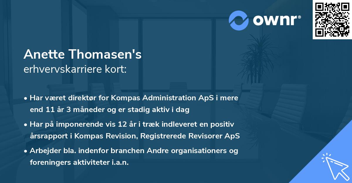 Anette Thomasen's erhvervskarriere kort