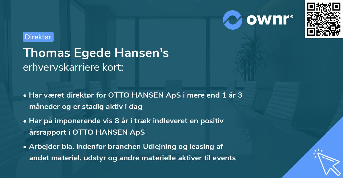 Thomas Egede Hansen's erhvervskarriere kort