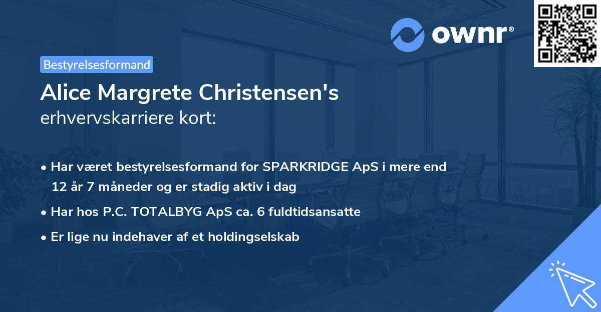 Alice Margrete Christensen's erhvervskarriere kort