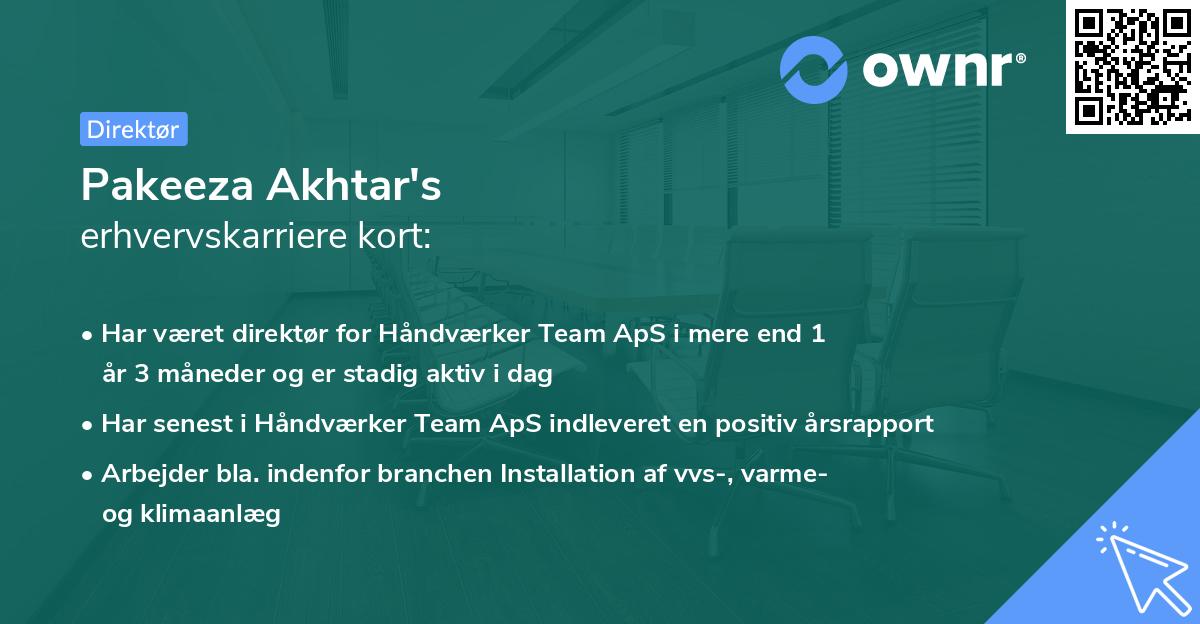 Pakeeza Akhtar's erhvervskarriere kort