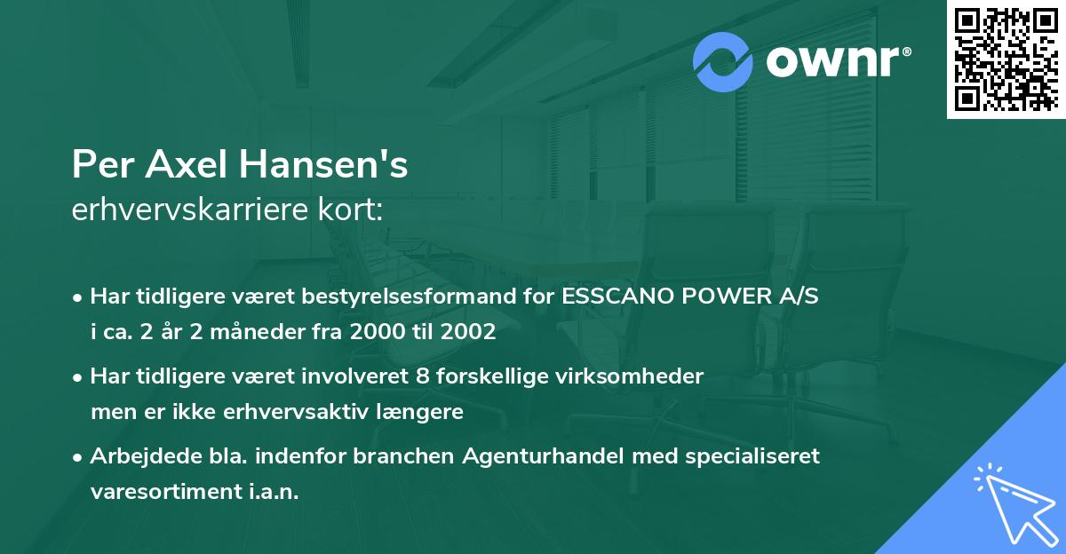 Per Axel Hansen's erhvervskarriere kort