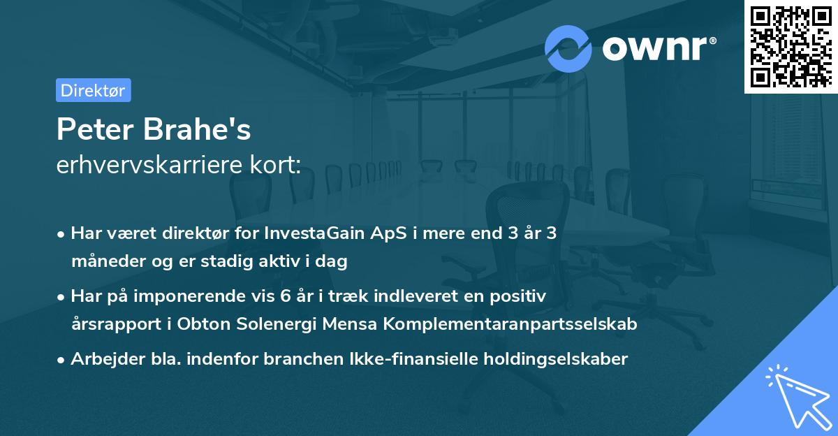 Peter Brahe's erhvervskarriere kort