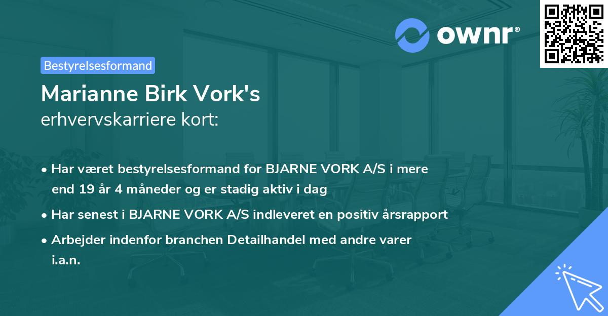 Marianne Birk Vork's erhvervskarriere kort