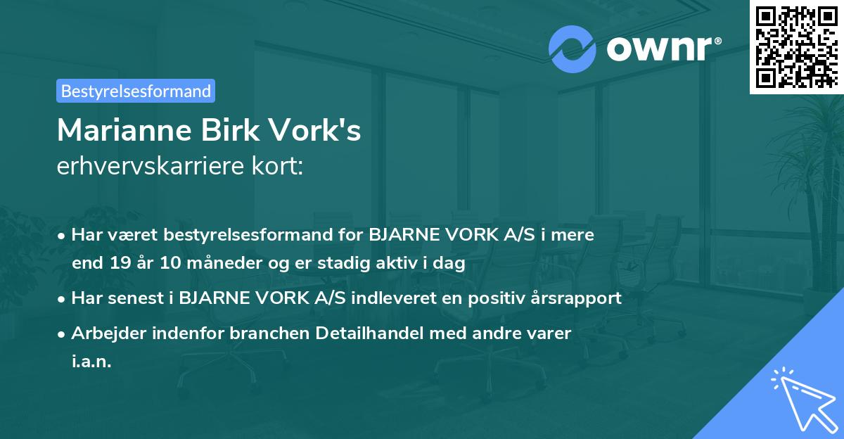 Marianne Birk Vork's erhvervskarriere kort