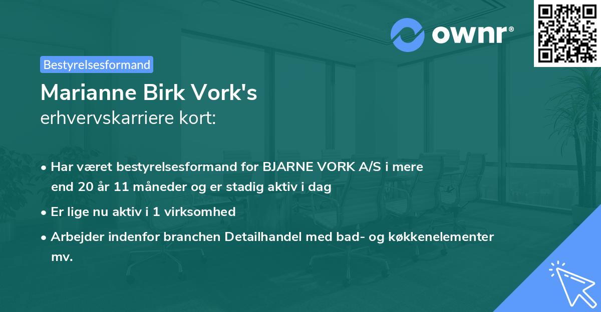 Marianne Birk Vork's erhvervskarriere kort