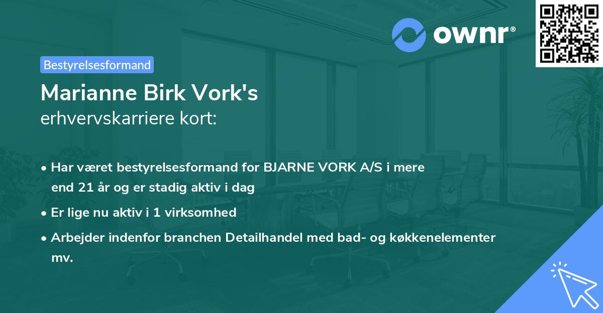 Marianne Birk Vork's erhvervskarriere kort