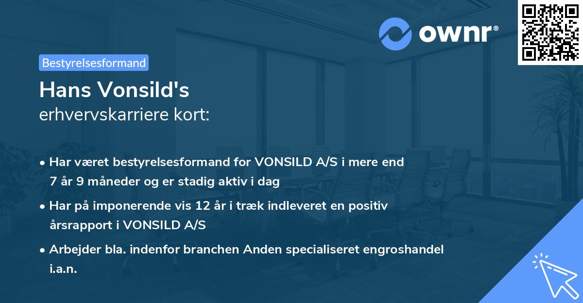 Hans Vonsild's erhvervskarriere kort