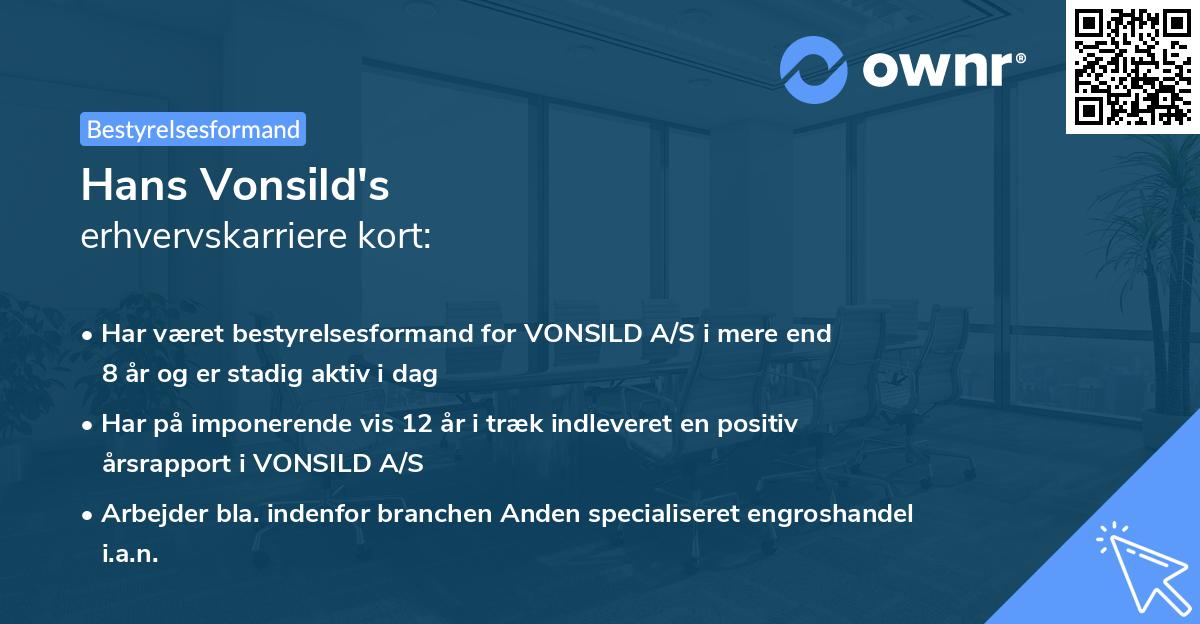 Hans Vonsild's erhvervskarriere kort