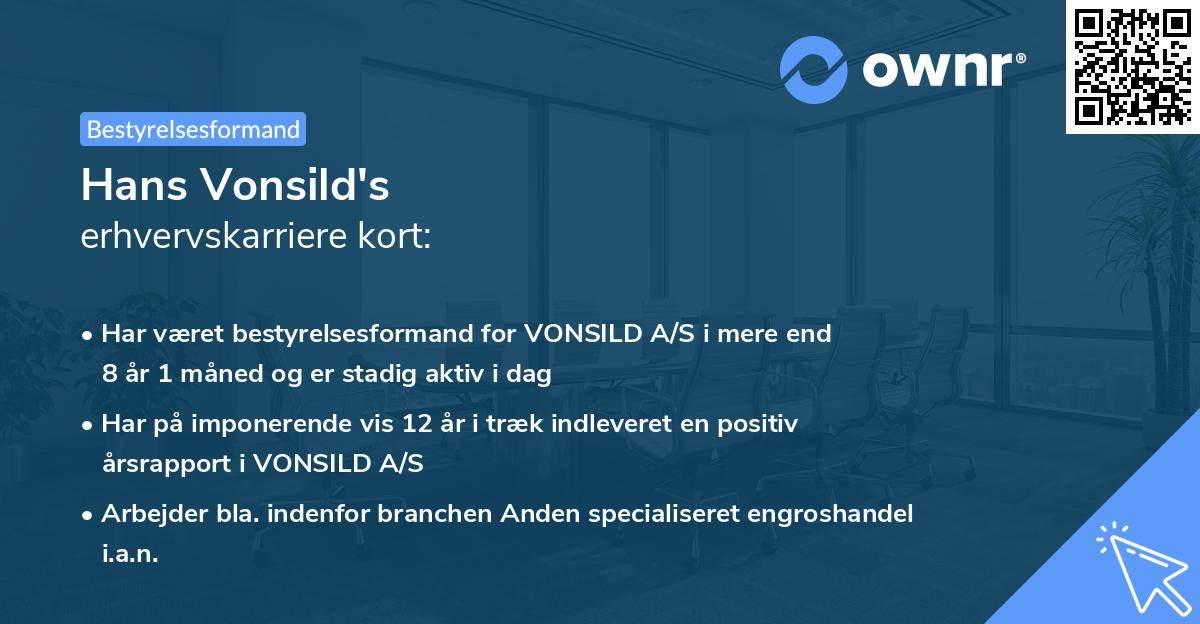 Hans Vonsild's erhvervskarriere kort