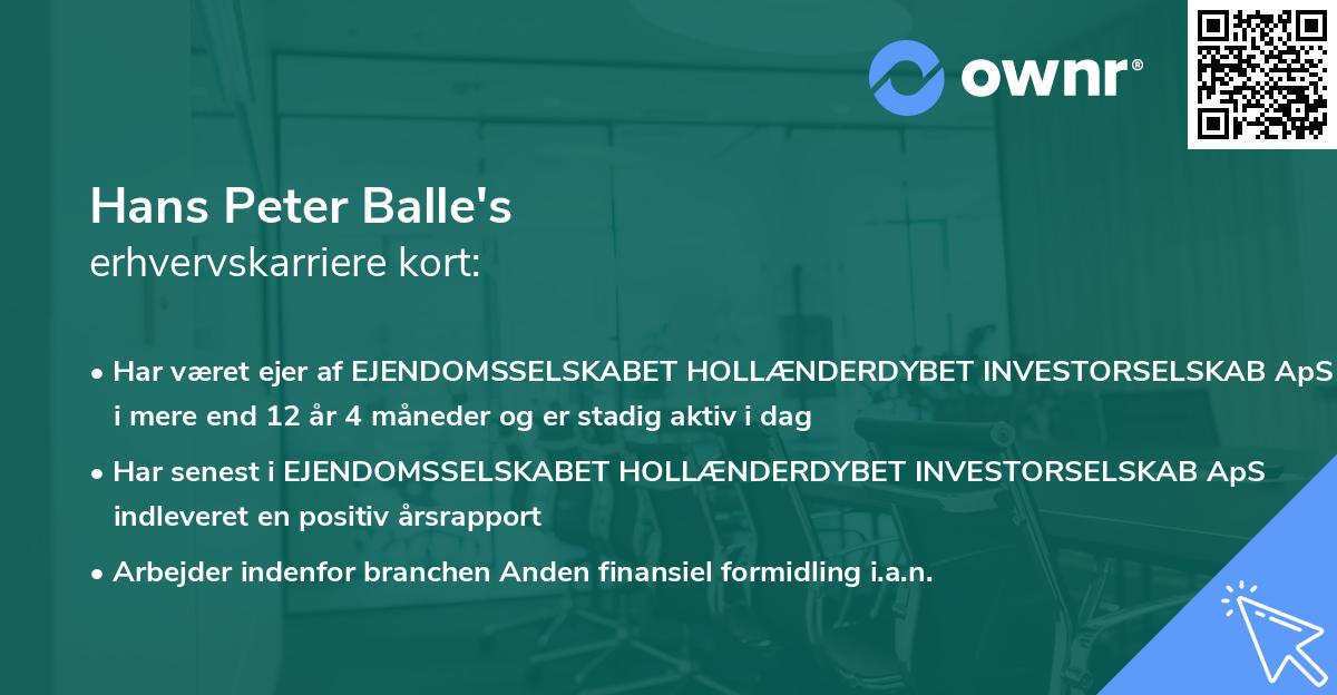 Hans Peter Balle's erhvervskarriere kort