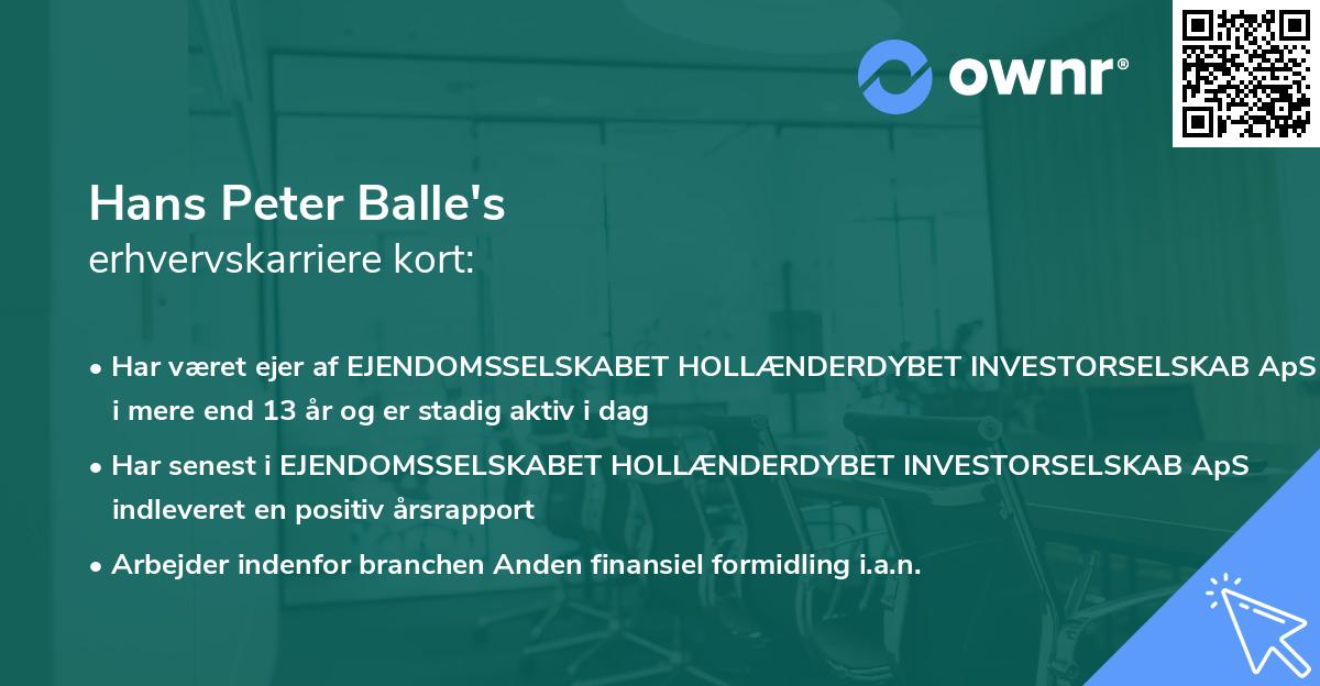 Hans Peter Balle's erhvervskarriere kort