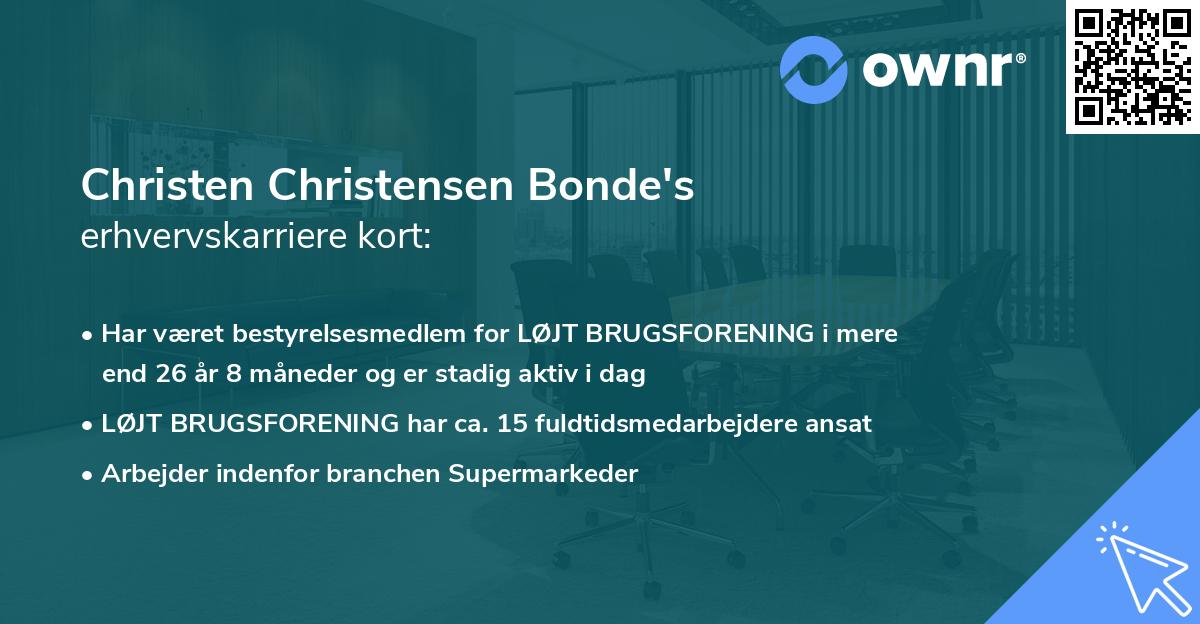 Christen Christensen Bonde's erhvervskarriere kort