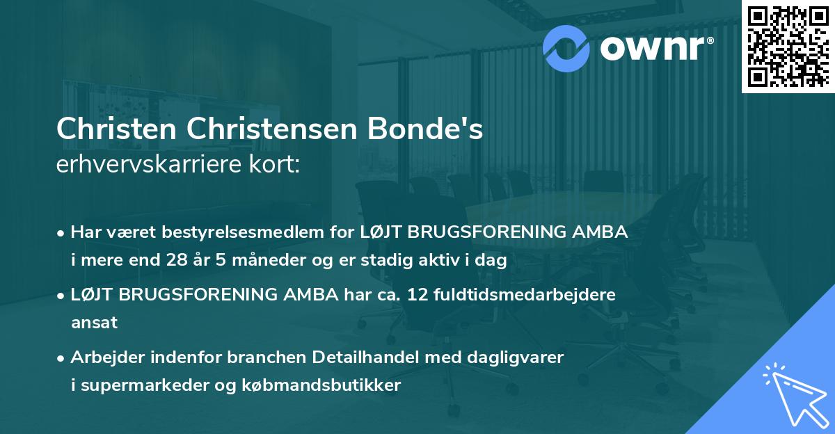 Christen Christensen Bonde's erhvervskarriere kort