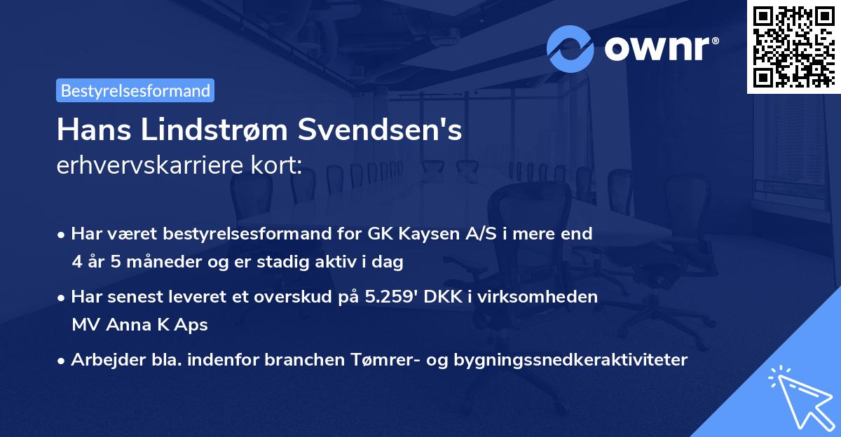 Hans Lindstrøm Svendsen's erhvervskarriere kort