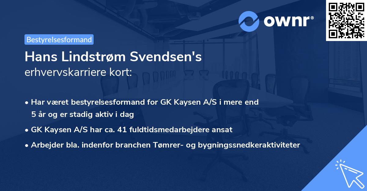 Hans Lindstrøm Svendsen's erhvervskarriere kort