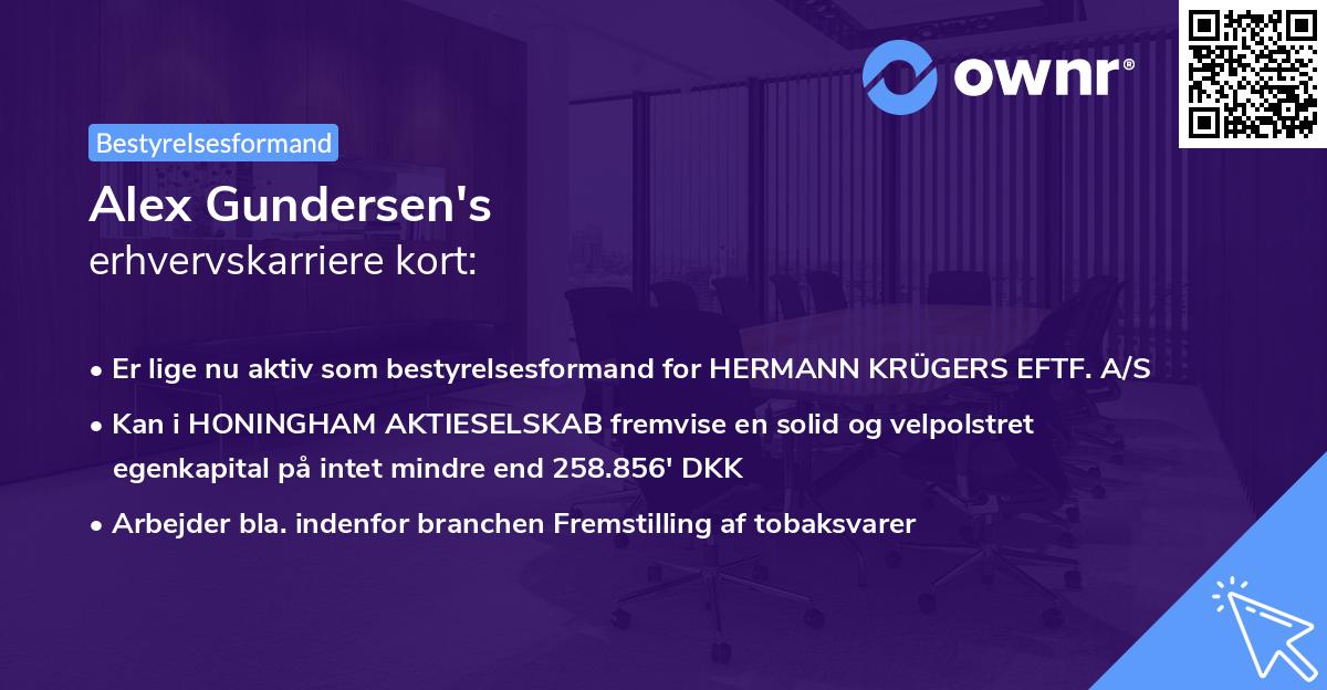 Alex Gundersen's erhvervskarriere kort