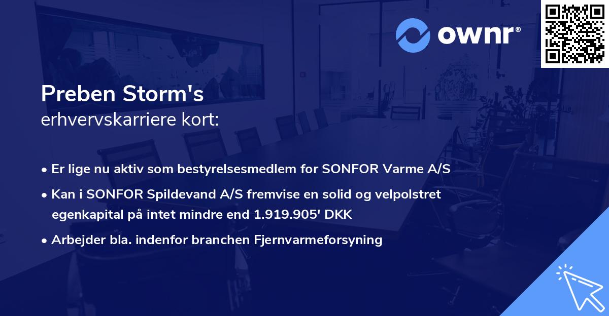 Preben Storm's erhvervskarriere kort