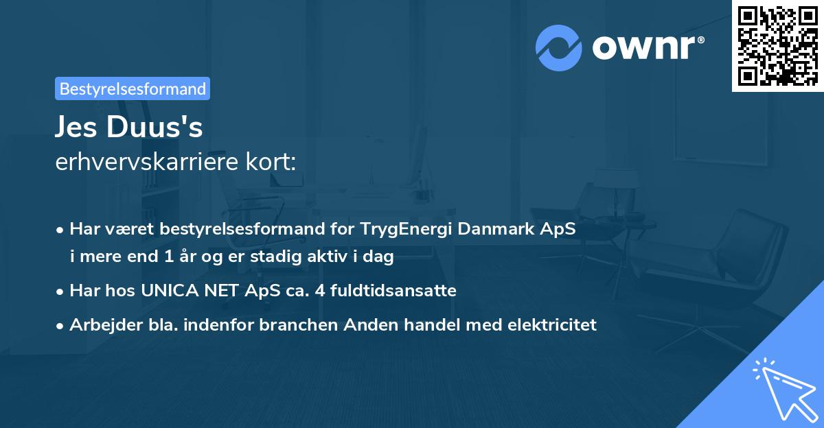 Jes Duus's erhvervskarriere kort