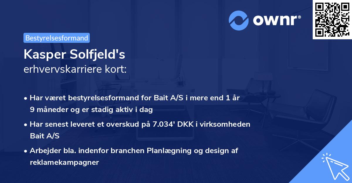 Kasper Solfjeld's erhvervskarriere kort