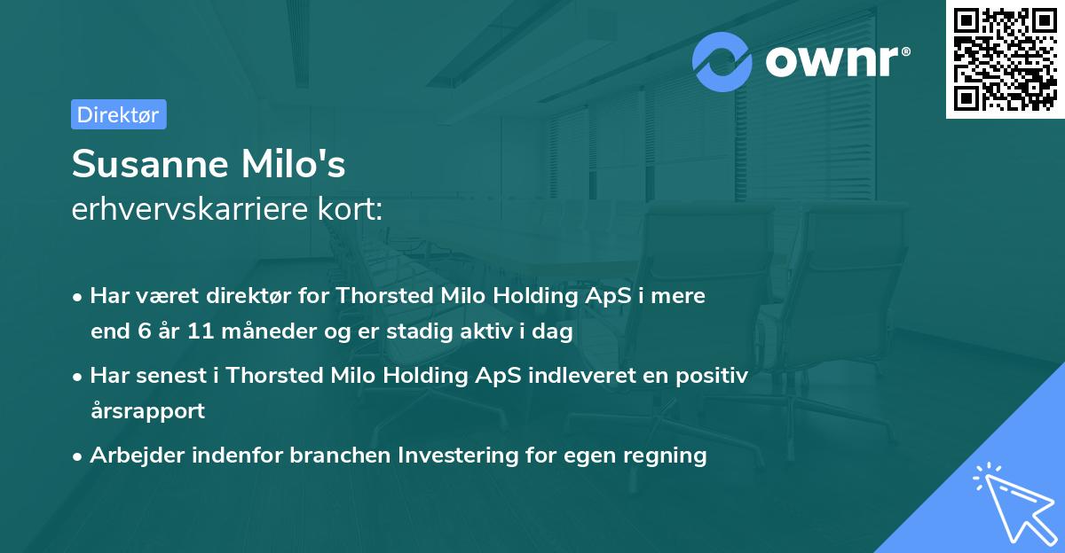 Susanne Milo's erhvervskarriere kort