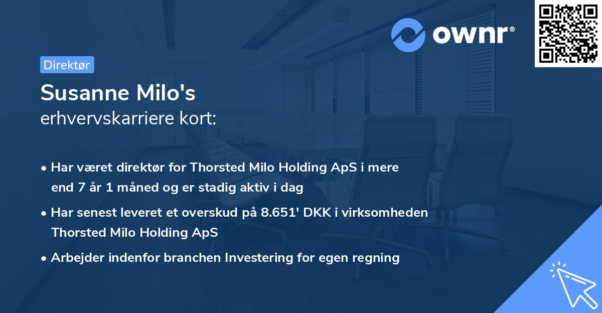 Susanne Milo's erhvervskarriere kort